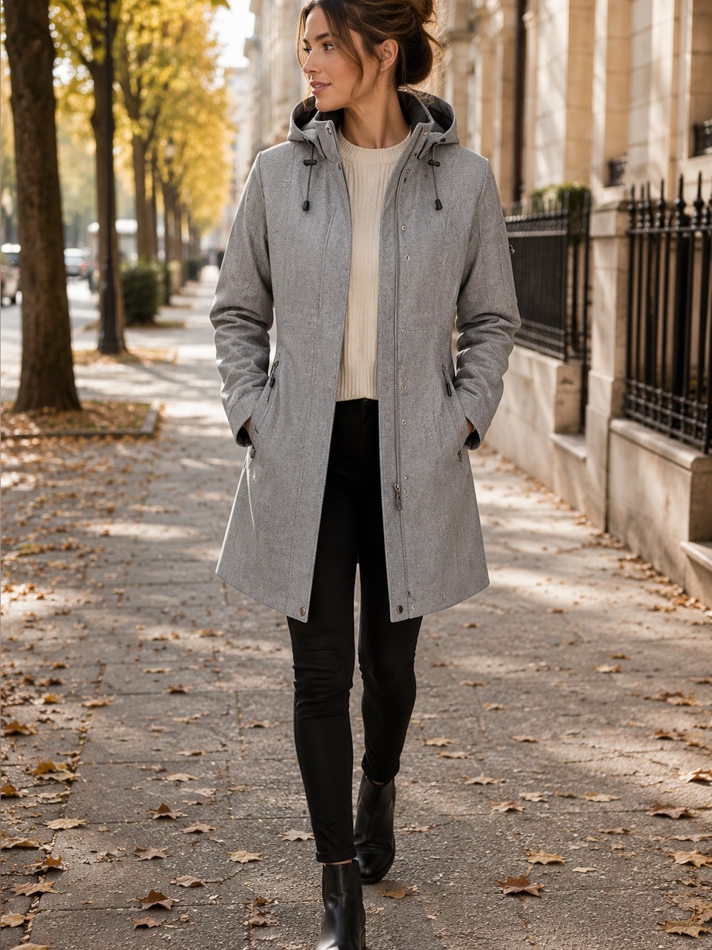 NOVELTI Light Grey Hooded Coat (Removable Hood, Size S)